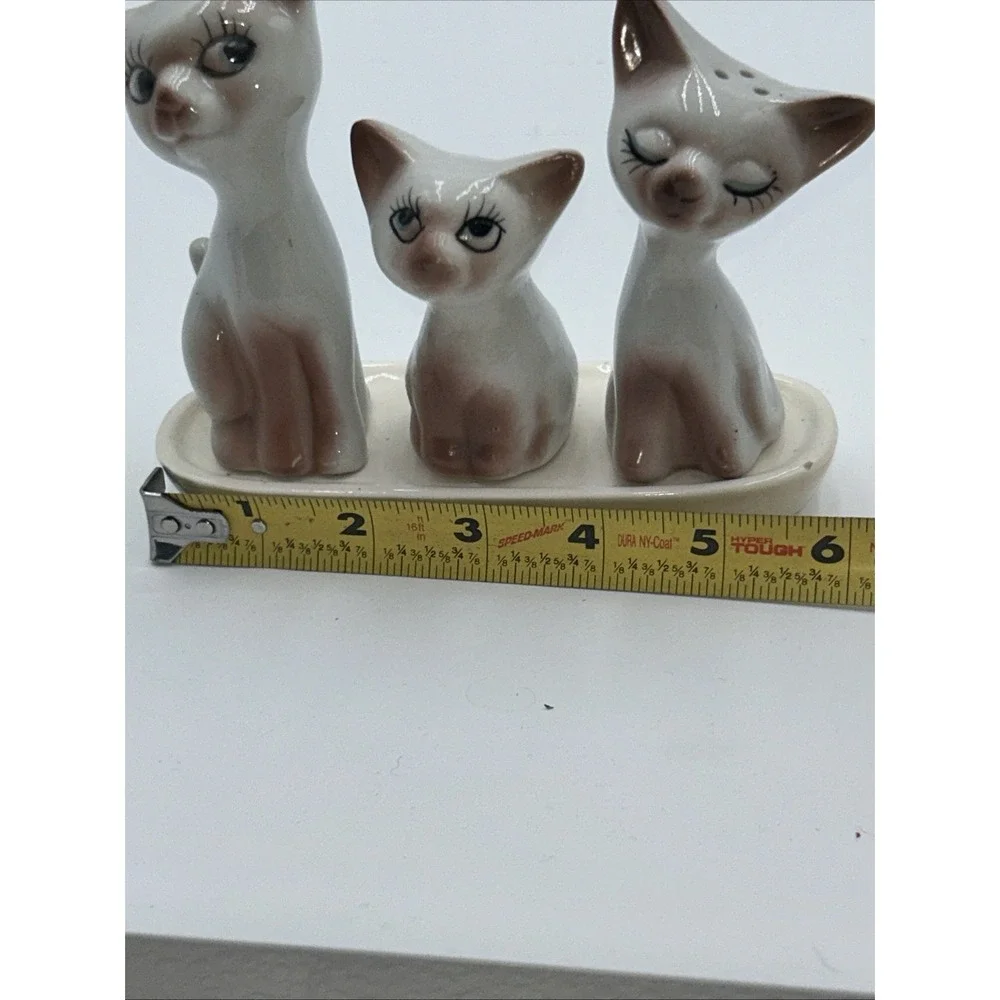 Vintage Anthropomorphic Ceramic Cat Family Salt & Pepper & Toothpick Holder Set